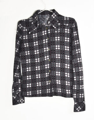 70's blouse checkered black and white