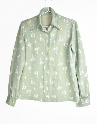 70's blouse light green and white flowers details
