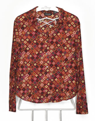 70's blouse retro colorful red squares design