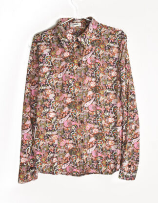 70's blouse retro vintage brown and pink print