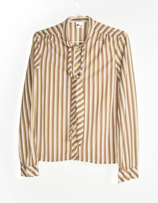 70's blouse brown and light cream vertical lines