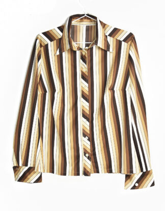 70's blouse brown and light cream retro vertical lines