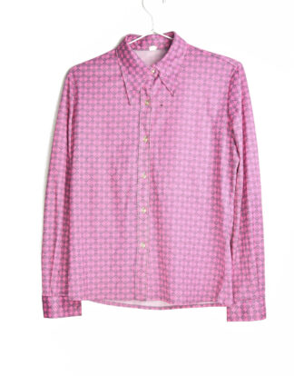 70's blouse pink with grey boxes mini print design