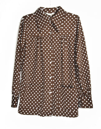 70's blouse brown with white dots mini print design