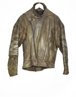 Brown worn leather biker jacket - 52
