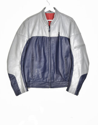 Grey and blue leather jacket