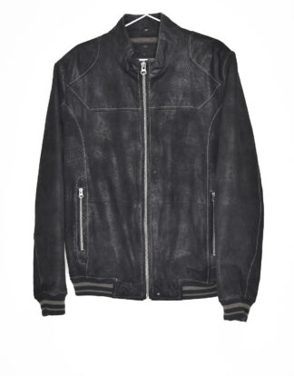 Black suede leather biker jacket - XL
