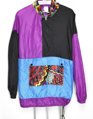 80's colors rain jacket purple blue retro design - M