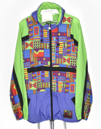 80's colors rain jacket purple green abstract design