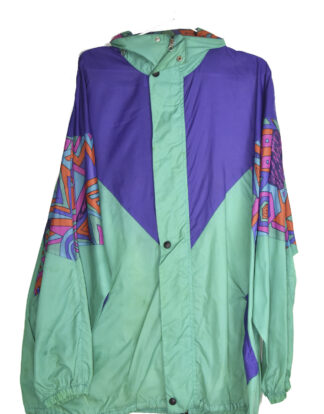80's retro rain jacket colorful green and blue - L