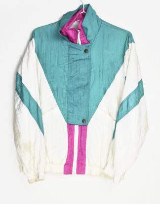 Retro white and green summer jacket - S