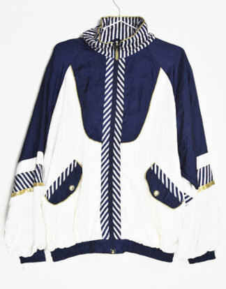 Vintage white and blue with lines design summer jacket - XL