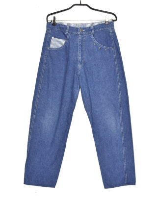 High waist baggy blue jean with embroidery - L