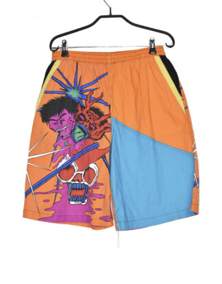 Retro vintage orange and blue printed shorts - 8