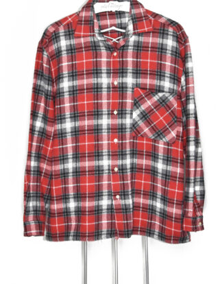 Red grey and black checkered flannel shirt