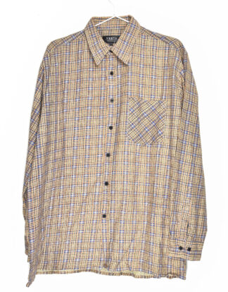 Cream and blue small checkered flannel shirt
