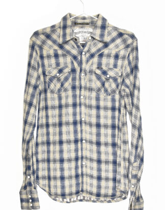 Cream and blue checkered flannel shirt - S