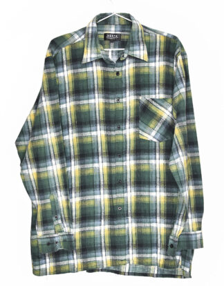 Green white and yellow checkered flannel shirt - M