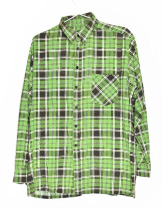 Green and grey checkered flannel shirt