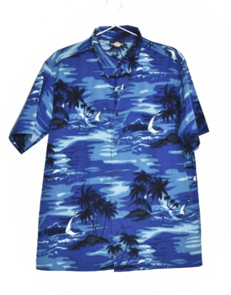 Hawaii blue beach sailboat and palms shirt - XL