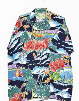 Hawaii flowers and palms beach shirt - L