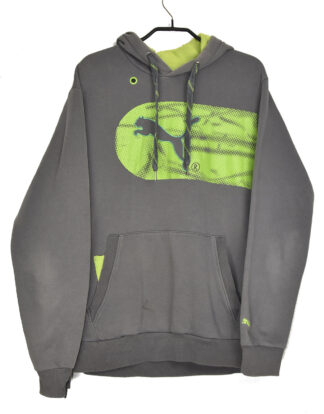 Puma neon green logo grey hodded sweatshirt - L
