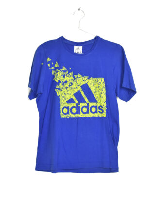 Adidas yellow logo blue t-shirt