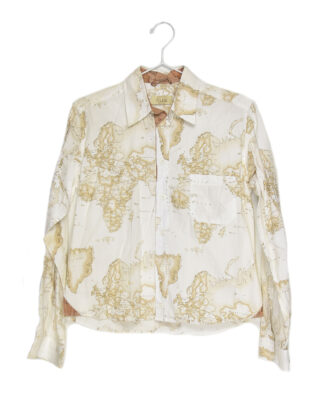 70's blouse old world map brown print design