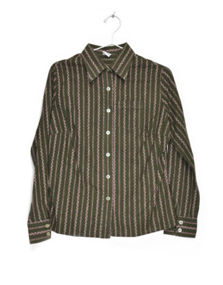 70's blouse vertical olive grey lines design