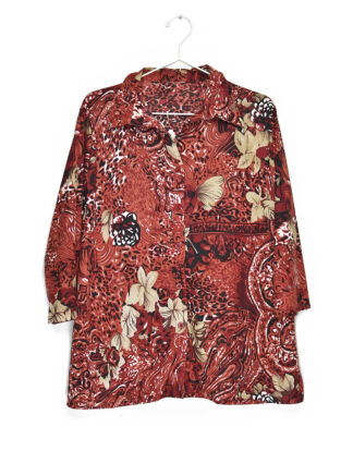 70's blouse red flowers and retro print design