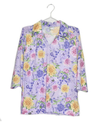 70's blouse light purple with yellow and pink flowers print