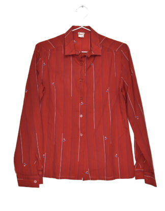 70's blouse red with white lines print
