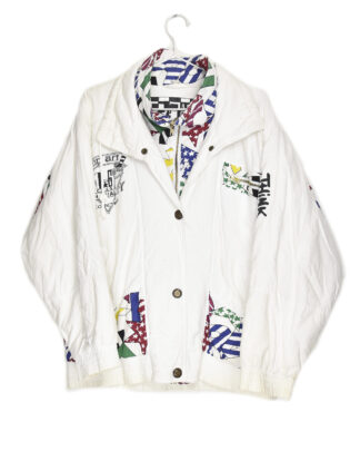 Vintage white colorful details winter jacket