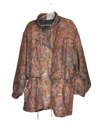 Retro brown abstract print winter jacket
