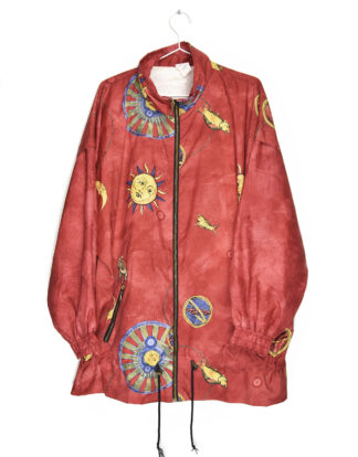 Retro red with old astronomic print winter jacket