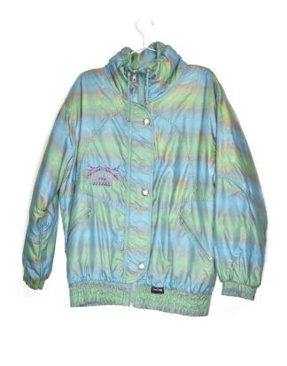 Retro colorful green and blue winter jacket