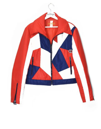 Retro red blue and white shapes winter jacket - T48