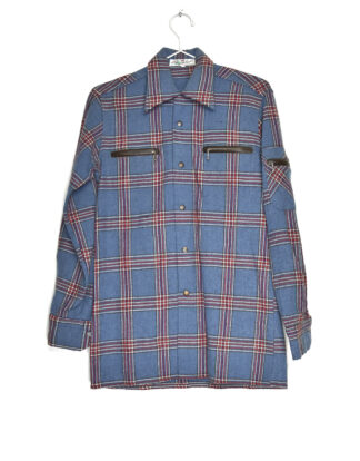 Retro light blue and red checkered flannel shirt