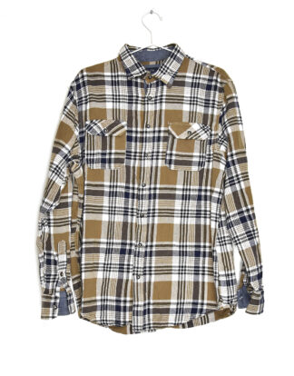 Sand and grey big checkered flannel shirt - L