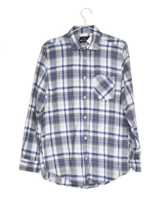 Grey white and blue checkered flannel shirt - M