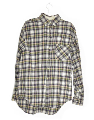 Grey brown and green checkered flannel shirt