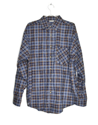 Blue orange and white checkered flannel shirt - M