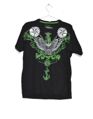 Star and anchors design print black t-shirt - L