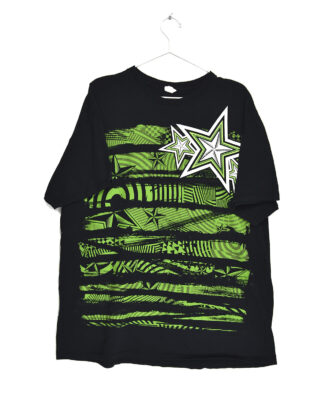 Green neon star print black t-shirt - XL