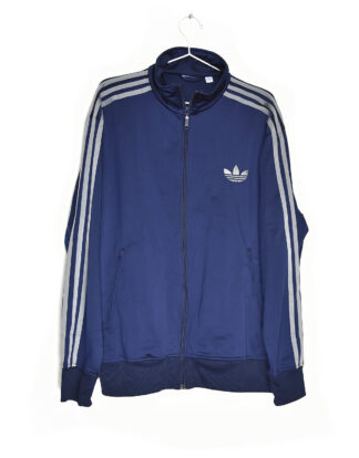 Adidas classic logo dark blue and grey stripes sport jacket - L