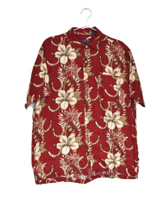 Hawaii flowers print red shirt - L