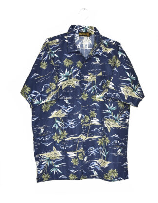 Hawaii beach and sea print blue shirt - L