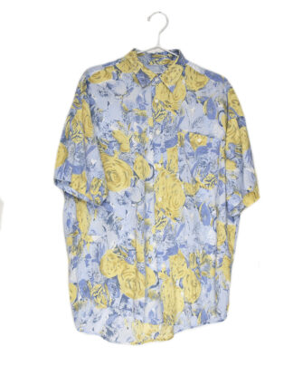 Hawaii yellow flowers print light blue shirt - M