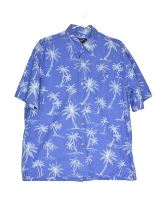 Hawaii white palms print blue shirt - M