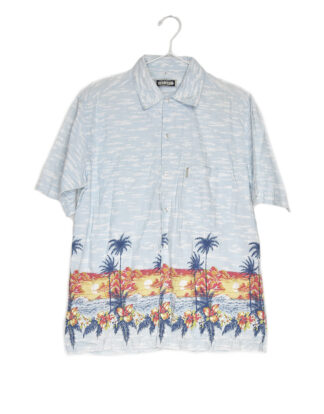 Hawaii beach palms and flowers light blue shirt - L